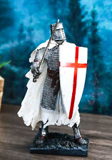 Templar White Cloak Medieval Crusader Swordsman Knight W/ Cross Shield Figurine picture