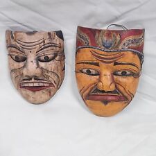 Two Vintage Wood Carved Painted Masks Japanese picture