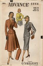 Advance 5944 Fitted Jacket w Notched Collar, Full or Slim Skirt SUIT Sz 16 CUT picture