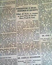 KONSTANTIN TSIOLKOVSKY Father of ROCKETS Rocketry Pioneer DEATH 1935 Newspaper picture