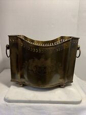 VTG brass planter w/ side handles Shield engraved reticulated Andrea by Sadek picture