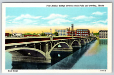 Linen First Avenue Bridge Rock Falls Sterling Illinois Rock River c1940s picture