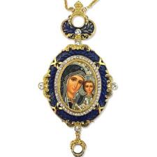 Orthodox Virgin of Kazan Icon in Blue Enamel Ornate Gold Tone Frame 5.75 In picture