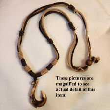 Hawaiian Hook Necklace Resin Manu Makau Style Fish Hook with Hand Rope Knots FL. picture