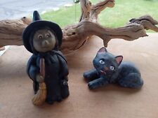 Halloween cat and witch. Ceramic old cat, resin witch. Lot of 2 picture