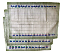 3 VTG German Linen Cotton Kitchen Tea Bar Towels Green Blue Plaid Fruit Border picture
