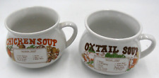 Vintage 1970s Oxtail Soup + Chicken Soup Recipe Mug Bowls Ceramic 16 Oz. picture
