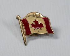 Canadian Flag Maple Leaf Canada Gold Tone Vintage Red White Enamel Hat Lapel Pin picture