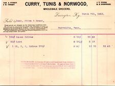 Curry Tunis & Norwood Lexington KY 1902 Billhead Wholesale Grocers picture