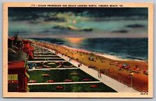 Virginia Beach VA Ocean Promenade Scenic Night View Linen Cancel WOB Postcard picture