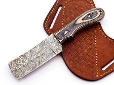 Custom Handmade Damascus Steel EDC Bull Cutter Knife Paka Wood Handle W/ Sheath picture