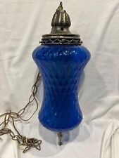 Vintage Blue Swag Lamp Hanging Retro Hollywood Regency Light MCM 60s 70s picture