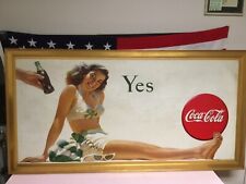 Rare 1946 Coca Cola Yes Girl Cardboard Advertising Sign 56 by 27 Framed Nice  picture