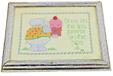 Vintage 1980'S Cross Stitch Hippo Diet Wall Plaque Sign picture