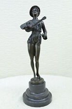 Music Woman Banjo Marble Base Handcrafted Art Bronze Sculpture Statue Figure picture