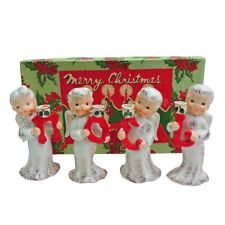 1957 Napco NOEL Angel Candle Holders Christmas  4.5”   w/ Box  Japan  Vintage picture