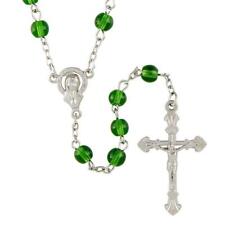 Emerald Glass Bead Rosary, Glass Beads  Size: 6mm Bead, 18.5
