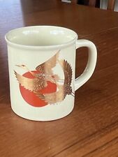 Gold Crane Red Sun Vintage Ceramic Mug 1970s Made In Japan picture