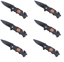 6.25 Inch Fire Fighter Folding Survival Knife W/ Inlay Fire Fighter Emblem, 6PK picture