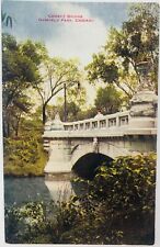 Vintage Chicago Illinois IL Garfield Park Cement Bridge Postcard Trees Woman picture