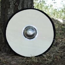 Viking Style Round Shield Steel Wood Round White With Leather Strip Shield Gift picture