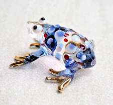 Blue Red Frog Toad figurine hand blown art glass gild 1.75