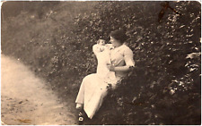 Woman Holding 12 Wk. Old Baby by Bushes Schleisinger WI 1912 RPPC Postcard Photo picture