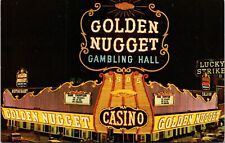 Vtg Las Vegas Nevada NV Golden Nugget Casino Neon Signs Chrome View Postcard picture
