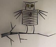 Vintage 70s Metal Brutalist Owl Branch Sculptural Wall Hanging Mid Century MCM picture