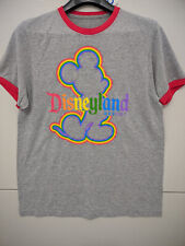 Disneyland Resort Shirt Mens Medium Gray Graphic Tee Mickey Mouse Ringer Rainbow picture