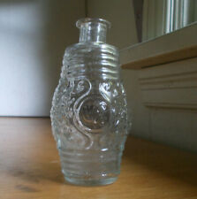 1840s EARLY PONTILED BARREL FIGURAL COLOGNE BOTTLE EMB DESIGNS ETC FLINT GLASS picture