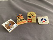 Lot 4 Lapel Pins Olympics World Cup America Postage Stamps Love Eagle Buttons picture