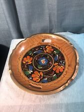 Vintage Hand Painted Colorful Floral Decorative Wooden Bowl Platter Serving Tray picture