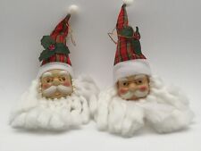Vintage or Retro Christmas Santa Head Fluffy Beard Ornaments Set of 2 picture