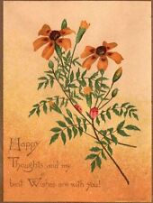 1880s-90s Blooming Flowers Happy Thoughts Best Wishes Happy New Year Trade Card picture