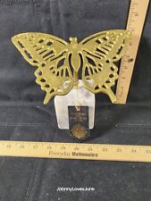 Vintage Yellow Brass Butterfly Sculpture On Marble Display Stand Made In India picture