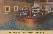 Boston, MA: Hotel Touraine Chess Room, Vintage Massachusetts Linen Postcard picture