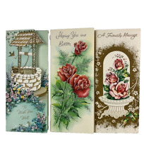 UNUSED Vintage Get Well Greeting Cards Roses Wishing Well Flowers Embossed 3 picture