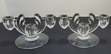 Vintage Pair Art Deco Heisey Crystolite 3 Lite Glass Candlesticks picture