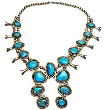 MUSEUM NAVAJO NATIVE AMERICAN TURQUOISE STERLING SILVER SQUASH BLOSSOM NECKLACE  picture