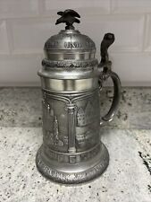 VINTAGE SKS ZINN 95% PEWTER BEER STEIN WITH PEWTER LID BEAUTIFUL DESIGN. picture