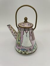 Empress Arts Enamel On Copper Mini Tea Pot Laundry on the Line 1995  picture