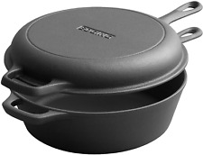 2-In-1 Pre-Seasoned Cast Iron Dutch Oven Pot with Skillet Lid Set, 10