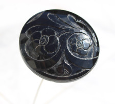 Antique Czech French Black Mourning Hat Pin Faceted Glass Floral picture