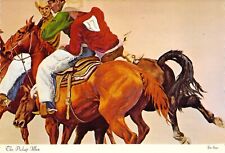 1977 Cowboy Western Art Pickup Man Rodeo by Jim Sayre MINT 4x6 postcard CT34 picture