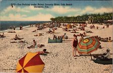 Sarasota, FL Florida Sunbathing at Lido Beach Vintage Linen Postcard J525 picture