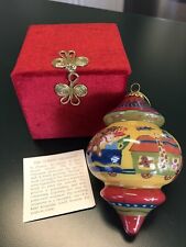 Li Bien Art Glass Reverse Painted Christmas Ornament Toy Train w/Box Pier 1 picture
