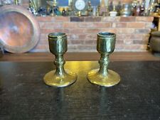 Pair Small Vintage Hammered Solid Brass Arts & Crafts Candlestick Holders picture