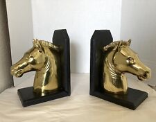 Sarreid Vintage Brass Horse Bookends Hollywood Regency Leatherstand MCM Heavy picture