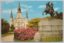 New Orleans Louisiana~St Louis Cathedral & Jackson Monument~Continental Postcard picture